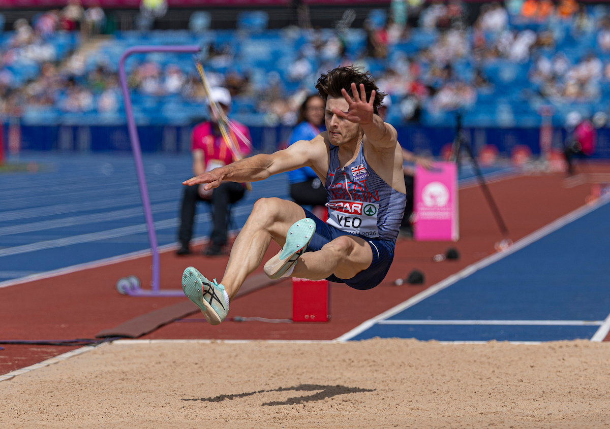 Archie Yeo competes in the long jump for Great Britain and Northern Ireland